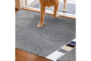 VIVAGLORY Dog Door Mat Absorpmax Dog Rug For Muddy Paw, Mat For Muddy Paw Door Indoor Floor Entryway, Waterproof Washable & Water Absorbent Dirt Trapper, 90cm × 64cm, Grey