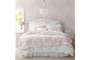Laura Ashley Dwustronna pościel bawełniana z pasującymi poszewkami, lekka dekoracja domu na wszystkie pory roku, Bedford Pink, King