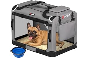 CADOCA® M Dog Crate | 60x42x44cm | Foldable Breathable Car Pet Transport Box | Dog Travel Crate | Robust Pet Vet Holiday Cat Carrier Puppy Kitten Rabbit | Light Grey