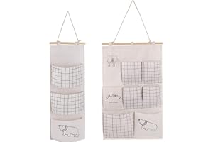 MaoXinTek Borsa Portaoggetti da Parete 2 Stili Stoffa Organizzatore in Lino con Piccole Tasche per Casa Ufficio 2 PCS (Bianco)