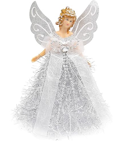 Décorations De Sapin De Noël Avec Ange, Haut De Sapin De Noël En Forme D'ange Blanc Et Or