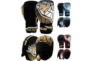 MCD SPORTS MCD Boxing Gloves and Pads Set 6oz, 8oz, 10oz, 12oz, 14oz, 16oz Boxing Set Adult & Kids Sparing Pads and Mitts for Women & Men, Adult & Kids Boxing Gloves and Pads Set for MMA, Muay Thai, & Training