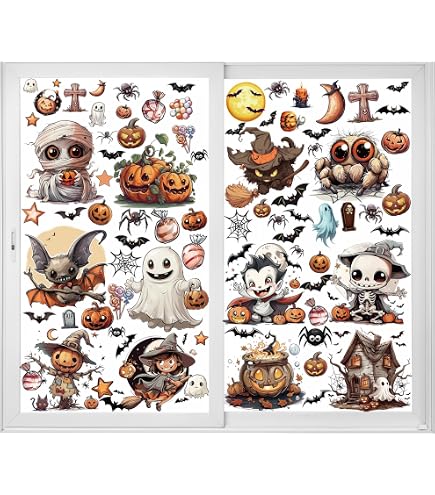 Pegatinas Decorativas De Vinilo Para Ventanas | Diseño Animales Del Bosque Y Hojas De Otoño, 8 Hojas De 21x30 Cm, Reutilizables Y Sin Adhesivo