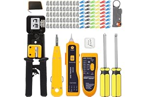 MAYLINE-TECH MAYLINE RJ11/RJ12/RJ45 Network Crimp Cable Repair Tool Kit, Crimper CAT5/CAT6 Ethernet Stripping Punch Down Cutter Set, Professional Wire Stripper Crimping Tester(Black)