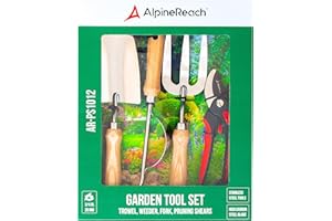 AlpineReach Garden Tools Set Gift Box, Premium 4 Piece, Patio Weeding Remover Tool, Ergonomic Bypass Secateurs for Gardening, Heavy Duty Stainless Steel Fork, Trowel, Weeder, Pruning Shears, Durable