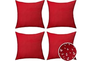 Home Brilliant Red Outdoor Cushion Covers 45cm x 45cm Waterproof Christmas Decorations Seat Cushions Cover 45 x 45 Water Resistant for Outdoor Garden Chair Seats, Pack of 4