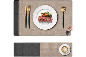 Gucass Zestaw 6 podkładek stołowych, zmywalne, antypoślizgowe, żaroodporna, dwustronne skórzane podkładki i podstawki, wodoodporne podkładki, do kuchni, restauracji, stołu jadalnego, 45 x 30 cm(Khaki)