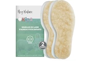 Hey Nature 2 paires des semelles chauffantes enfant naturelles/semelles thermiques pour chaussures enfant & bottes enfant/semelles chaussures enfant chaudes/semelle chauffante en laine de mouton