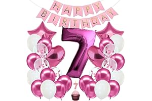 envami® Decorazioni Compleanno 7 anni Bambina Rosa - Kit Palloncini Compleanno 7 anni - Festoni Compleanno Bambina - 7anni Di Compleanno - Palloncini 7 anni Compleanno - Addobbi Compleanno Bambina 7