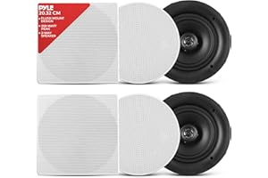 Pyle In-Wall/in-Ceiling Speaker, 20.3cm Dual Stereo Speakers, 250 Watt, 2-Way Full Range, Flush Mount Design, Changeable Round & Square Grills, White (Pair)