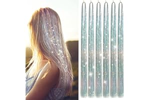CWAWF Hair Tinsel Kit with 47INCH 1200 Strands Heat Resistant Glitter Tinsel Hair Extension, Sparkling Shinny Fairy Hair Accessories for Women Girls Kids Festival Party Dazzle (Silver)