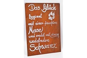 DEKOSTÜBERL ROSTALGIE Dekostüberl Edelrost Tafel Hundeglück gelasert 30x21cm Schild Garten Deko Geschenk