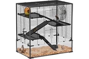 PawHut Hamster Cage with 23 cm Tempered Glass Bottom, 4 Tier Large Hamster Tank with Hut, Running Wheel, Platforms, Ramps, Food Dish, Water Bottle, for Syrian, Dwarf, Rats, Gerbils, 78.5 x 48.5 x 80cm