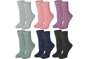 Justay 6 Pares Calcetines Mujer de Lana Merino Calcetines Térmicos Invierno Grueso Transpirables Calcetines Algodón de Punto Cálidos para Mujeres et Hombres