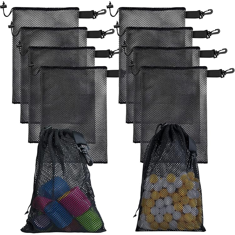 laeeyin 10 stuks zwarte netvakken met trekkoord, mesh tas, draagbare opbergzakken voor speelgoed, sport, opslag, duiken, outdooractiviteiten en meer