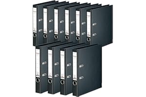 Falken - Confezione da 10 raccoglitori ad anelli con rivestimento in plastica per esterni e interni, larghezza 5 cm, DIN A4, colore: Nero