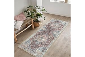 ARTYRUGS Arty Rugs Machine Washable Rug, 60x110cm, 75% Recycled Cotton, Short Pile, Non-Slip Backing, Non-Shedding, Area Rugs for Bedroom, Kitchen, Hallway, Office, Runner, Crimson Red & Navy