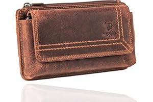 MATADOR 2in1 Echtleder Handytasche Gürtel mit Reißverschlussfach #Brisbane, mit edler Geschenkbox und RFID Schutz, Elegante Handy Gürteltasche Leder für Smartphone bis 6,9 Zoll in Braun Vintage