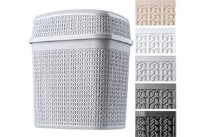 KADAX Plastic Bin with Swing Lid, Lightweight Waste Bin in five colours, Cosmetic Bin for Kitchen, Bathroom or Office, Trash Bin, Bedroom Swing Top Bin (5L, Grey)