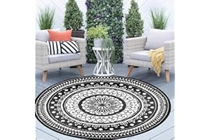 Cekene Tapis d'extérieur rond de 150 cm, imperméable, réversible, portable en plastique, facile à nettoyer, grand tapis de sol pour extérieur, jardin, camping-car, remorque, terrasse, pique-nique