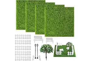 ENAIAH 14 Pezzi Accessori da Giardino in Miniatura, Mini Set Di Decorazioni Per Mobili Da Giardino, Erba Artificiale, recinzione, Panca, Lampione, Albero, Adatto per Decorare Mini Giardino