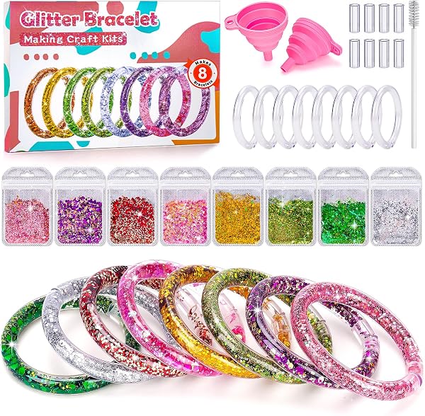 Geschenk Mädchen 5 6 7 8 9 Jahre, Bastelset Kinder ab 6 Jahre Glitzer Armbänder Selber Machen Spielzeug ab 4-6 Jahre Kinder Basteln Mädchen Geschenke 7 8 9 Jahre Freundschaftsarmbänder Selber Machen - 1