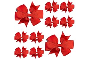 LILIUM KIDS Red Hair Bows for Girls – 3 Inch Grosgrain Pinwheel Ribbon Bows with Crocodile Clips – School Uniform Hair Accessories for Children, Toddlers & Kids - 10 Pack