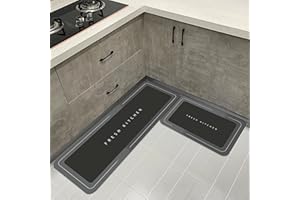 HZVRTN Kitchen Rugs Set 2 Piece Non-Slip Kitchen Mats and Rugs Runner 40x60cm+40x120cm,Comfort Kitchen Floor Mat Waterproof Standing Mats for Office Home Indoor Outdoor (Simple black)