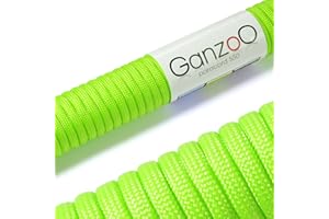 Ganzoo Paracorde 550, 4mm Corde, 15 Mètres, Polyester, Type 3-7 brins intérieurs, Le Bricolage de Laisse de Chien Collier Bracelet, Camping Survie et Outdoor Corde à Tout Faire, Vert Fluo