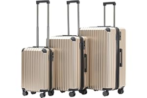 Münicase M816 TSA-Schloß Koffer Reisekoffer Trolley Kofferset Hardschale Boardcase Handgepäck (Champagner, 3tlg. Kofferset)