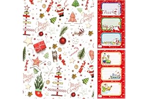 ARKRAFT papier cadeau de Noël 100 x 70 cm 5 feuilles XXL + 6 autocollants pour étiquettes (18-9120)