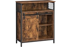 ‎VASAGLE VASAGLE LSC089B01 szafka do przechowywania, kredens, z drzwiami przesuwnymi, otwarta półka, regulowane półki, styl industrialny, do wejścia, salonu, kuchni, biura, rustykalny brąz i czarny