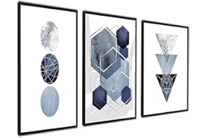 ag.art deco Quadri Moderni Soggiorno 60x80 cm | Poster da Parete | Quadri Camera da Letto o il Soggiorno | Set di 3 Stampe da Parete senza Cornice (Blu-Argento)