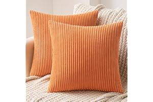 MIULEE zestaw 2 sztruksowych, kwadratowych poszewek na poduszki, miękkie, w paski, do domu, do sypialni, na sofę, kanapę, dekoracyjne, puszyste, duże poszewki na poduszki, 40 x 40 cm, pomarańczowe