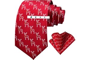 Gusleson 3.15"（8cm） Christmas Tie For Men Festival Pattern Necktie and Pocket Square tie clip Set