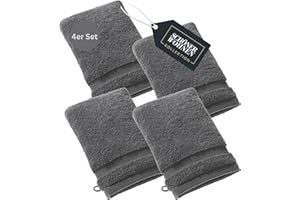 SCHÖNER WOHNEN KOLLEKTION SCHÖNER WOHNEN Set di 4 guanti da bagno in spugna - Antracite - 16x21cm - Lavette Viso - salviette in 100% cotone - molto assorbente - Oeko-Tex - 500g/m2 - Hotel e B&B - qualità di lusso