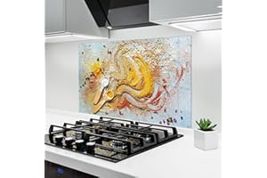 ARTHUB® Crédence de Cuisine en Verre 60x80 cm, Orange Yellow Powder | Protection Contre Les éclaboussures, Revêtement Mural en Carreaux, Plaque en Verre, Verre trempé, Aliments, Épices