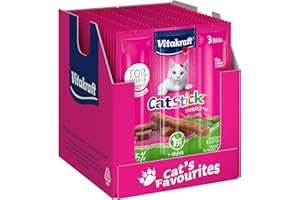 VITAKRAFT - Friandises Chat « Cat-Stick Mini » - Au Poulet et Herbe à Chat - Alimentation Pour Chat - Lot de 20 Sachets Fraîcheur De 3 Bâtonnets De 6 g