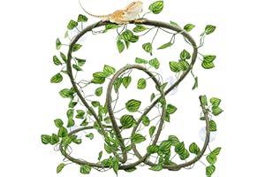 QUOZUO Reptile Tank Accessories Plants Vines and Flexible Artificial Leaves with Suction Cups, Crested Gecko Tank Accessories Long Vines Reptile Hide for Climbing, Chameleon, Lizards