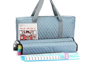 MOSE CAFOLO American Mahjong Game Set - Pearl Gray Quilted Soft Bag - 166 White Engraved Tiles, 4 All-in-One Rack/Pushers Complete Western Mah-Jongg, Maj Jongg, Ma Jong Set