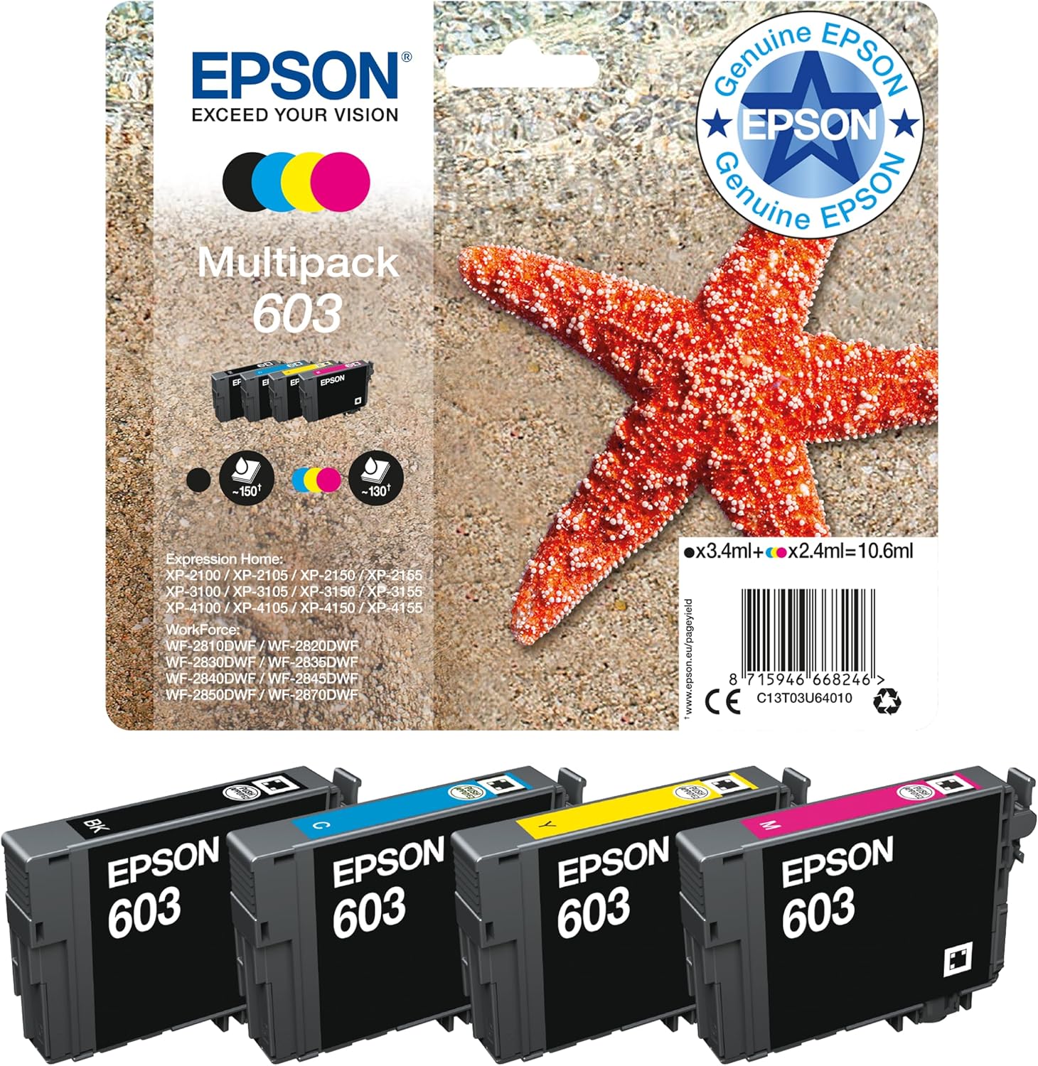 Epson 603 Starfish Genuine , 4-Colours Multipack Ink Cartridges