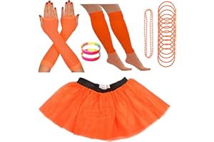 REDSTAR FANCY DRESS - Tutu/guêtres/Mitaines résille/Collier de Perles/Bracelets en Caoutchouc/Bracelets Fluo - Orange - 42-50