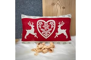 Gaidra Cuscino con fiocchi di cirmolo - jacquard in 100% cotone - qualitá artigianale dall' Alto Adige - stile tirolese - cervi e cuore