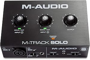 M-Audio M-Track Solo - Interfaz de audio USB, tarjeta de sonido para grabaciones, transmisiones y pódcasts con entradas XLR, 