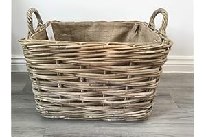 SMRL Rectangle Log/Storage Basket, Hessian Lined, Excellent Quality, Very Strong Kuba Rattan (Medium)