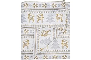 Ragged Rose Christmas Table Cloth - Festive Linen Tablecloth with Nordic Style Prints for Living Room & Kitchen - Cotton Tablecloth That Fits a 6-7 Ft Table