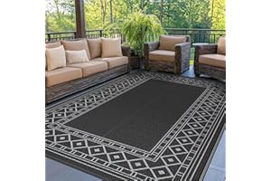 GENIMO Outdoor Rug, 150 x 240 cm Garden Rugs Outdoor Waterproof Reversible Washable UV Resistant Carpet Modern Large Area Rugs for Patios, Garden, RV, Picnic, Backyard, Balcony, Black Grey