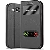 Cadorabo Book Case works with Samsung Galaxy S3 / S3 NEO in COMET BLACK - with Magnetic Closure, 2 Viewing Windows and Stand