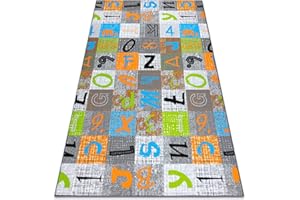 RUGSX Tappeto per bambini JUMPY per ogni stanza, soggiorno, camera da letto, camera dei bambini, tappetino, moquette, grigio/arancione/blu 100x300 cm