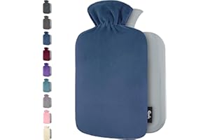 Qomfor Hot Water Bottle with Cover UK - 1.8L Large Soft Water Bottle with Fleece Cover - Fluffy for Period Pain Relief, Back Pain, Adults & Kids - Great Gift for Women (Dark Blue)